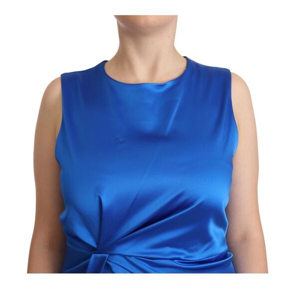 P.A.R.O.S.H. Blue Acetate Sleeveless Pleated Midi Sheath Women's Dress - Picture 4 of 4